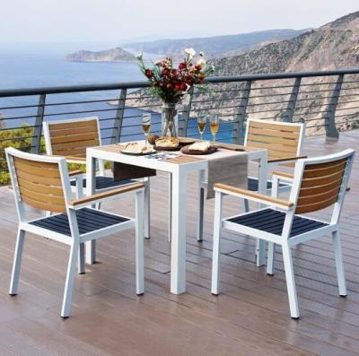 China Office Building Outdoor Furniture Round Wood Dining Table with Aluminum Frame Chairs for sale