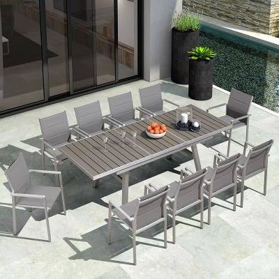 China 10 Seater Garden Dining Set WPC Table and Brushed Aluminum Chairs for Outdoor Furniture for sale