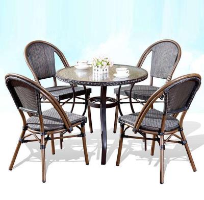 China Muebles de exterior Café Muebles de jardín de bambú Teslin Set de comedor de aluminio silla y mesa en venta