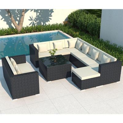 Chine Canapés de coin de jardin en plastique de rotin Ensemble sectionnel extérieur moderne pour meubles de patio à vendre