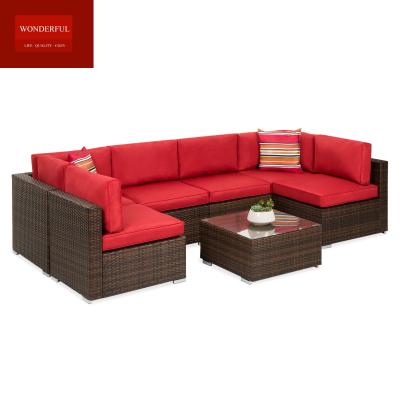 China NO Folded 7 Pieces Outdoor Rattan Sofa Set Luxury Wicker L Sectional Modern Design for sale