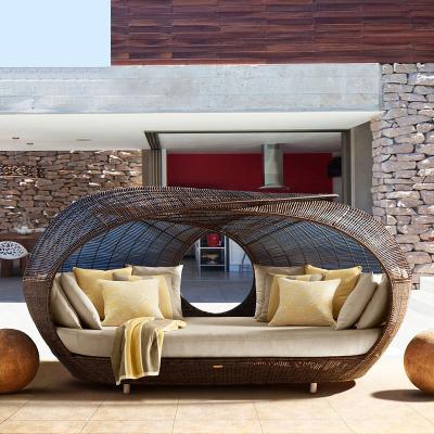 China Outdoor Furniture Half Round Rattan Daybed with Soft Cushion and Wicker Patio Furniture for sale