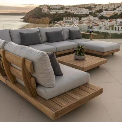 China Wooden Cushioned Sofa Set for Living Room Garden Patio Hotel Modern Outdoor Sectional Furniture for sale