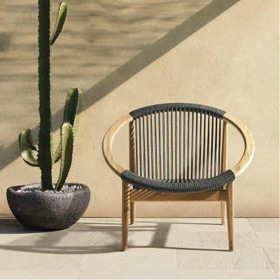 China Teak Wood Frame Nordic Style Rattan Dining Chair Natural Color Garden Chair for Outdoor for sale