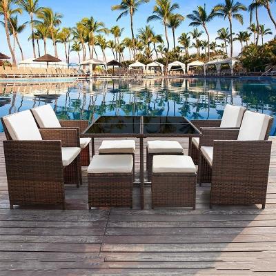 China Modern Design Rattan Wicker Furniture Garden Table with Popular Double Garden Chair for sale