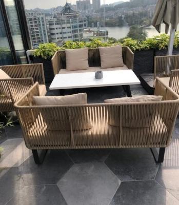 China Garden Aluminum Frame Belt 200*70*73 Rope Patio Furniture 3 Seater Garden Rattan Sofa for sale