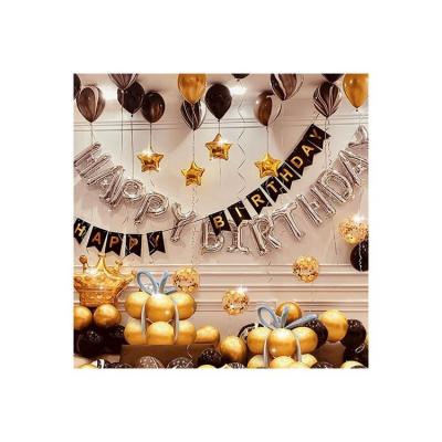 China Wholesale Latex Gold Black Round Latex Balloon With Fishtail Theme Set Balloon Party Happy Birthday Flag Party Decorative for sale