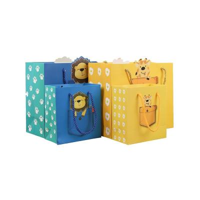 China Handmade Factory Wholesale Recyclable Children Clothing Shopping Paper Bag Kraft Paper Bag With Sticker Paper Box for sale