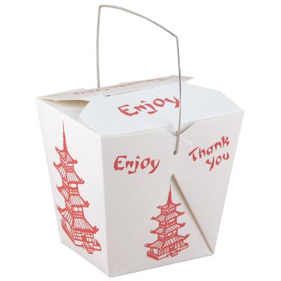 China Recycled Materials Custom Printed Disposable White Cardboard Packaging For Chinese Food Takeaway Rice Noodle Packaging Paper Box With Handle for sale