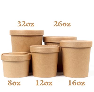 China Low MOQ Recyclable Customized Utensils With Lid Meal Prep Containers Ramen Bowl Soup Bowl Clear Kraft Paper Bowl for sale