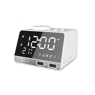 China Creative Mini System New Alarm Clock Speaker Digital Music Clock Display Radio With Dual Usb Interface for sale