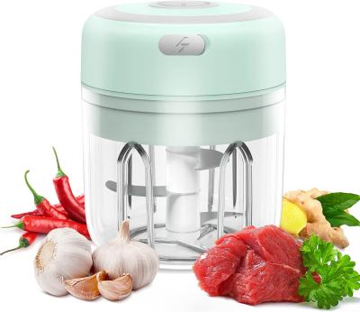 China Blue Cordless Electric USB Mini Food Chopper 250ML Ejector Knob Refilling Chopper and Mixer Fits for Cutter Vegetable Meat Fruit for sale