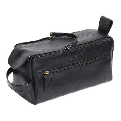 China Wholesale Black Soft Cosmetic Toiletry Bag PU Dopp Kit Pouch Travel Men Leather Fashion Private Label for sale