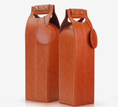 China Fashion New Design Red Wine Thermo Classic Simple Durable Pu Leather Bottle Carrier With Handle Wine Bag for sale