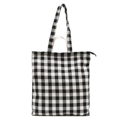 China 2022 New Canvas Shoulder Bag Eco-Friendly Plaid Literary Female Literary College Cloth Handbag Shopping Bag for sale