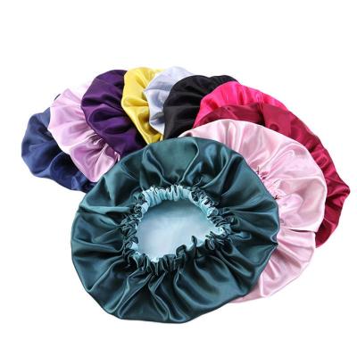 China Wholesale High Quality Custom LOGO Double Layer Satin Custom Silk Sleep Bonnets Character Bonnets With Logo for sale