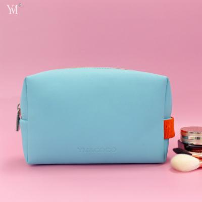 China Hot Sale Lady Blue Travel Storage Portable Leather Cosmetic Bag With Bottle Packing for sale