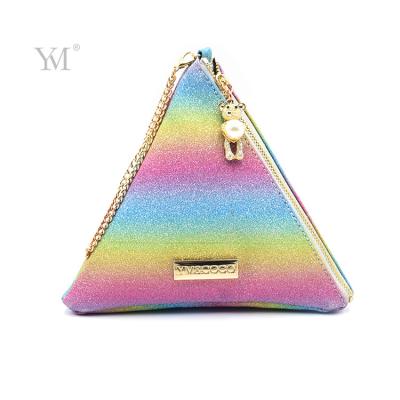 China Latest Design NATIONAL Leather Material Cosmetic Bag PVC Leather Triangle Small Convenient Waterproof Make Up Pouch Bag for sale