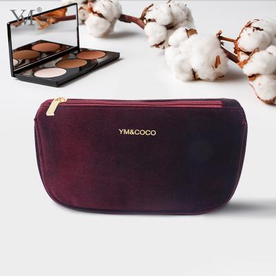 China Fashion factory group customized cosmetic bag red wine color ladies velvet bag puleather cosmetic travel cosmetic bag for sale