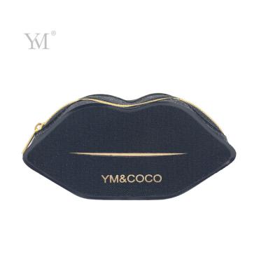 China Hot sale fashion tpu soft cheap private label black portable small lips shaped makeup storage cosmetic bag for sale