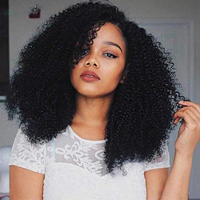 China Free Shipping Afro Kinky Curly Wig Lace Mongolian Hair Pre Plucked Short Natural Afro Curly Wig 16 Strokes Headband Wigs For Black Women for sale