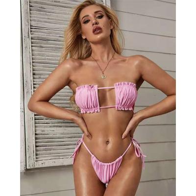 China Perspective bikini 2022 Europe and the United States new solid color beach vacation sexy split swimsuit for sale