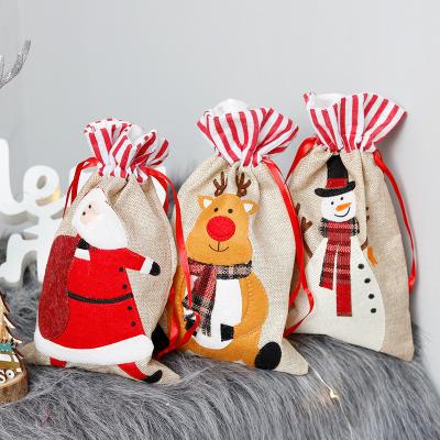 China Chirstmas decor 2021 new three-dimensional canvas embroidery candy storage bag portable Christmas decoration supplies for sale