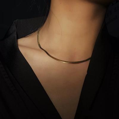 China Europe and America Fashionable Design 18K Gold Plated Stainless Steel Snake Chain Necklace Women Flat Fishbone Snake Chain Necklace Jewelry for sale