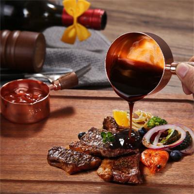 China Sustainable New Arrival 4 Pieces Metal Stainless Steel Copper Plated Sauce Cups With Wooden Handle for sale