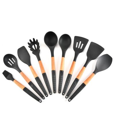 China Sustainable Hot Selling Baking Tools Silicone Kitchen Utensils Set With Acacia Wood Handle for sale