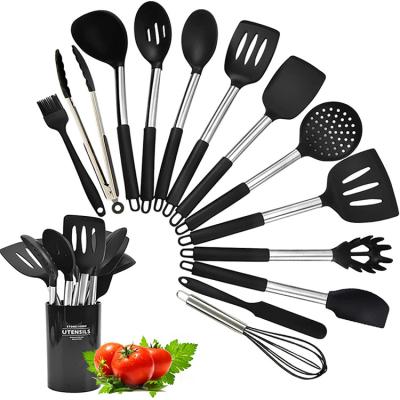 China Sustainable Heat Resistant Silicone Cookware 14 Pieces Stainless Steel Handle And Silicone Cookware for sale