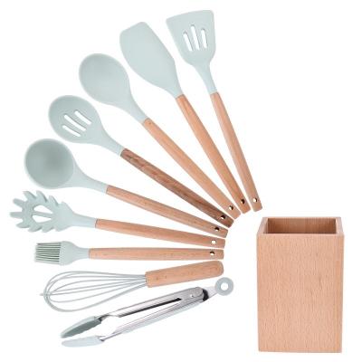 China Sustainable Silicone Cookware Sets For Cookware Non Stick 10 Piece Bamboo Silicone Cooking Utensils for sale