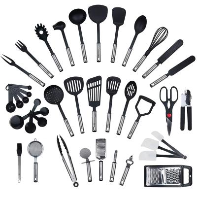 China Non Stick 40pcs Disposable Stainless Steel Handle Kitchen Cooking Tools Nylon Utensil Set for sale