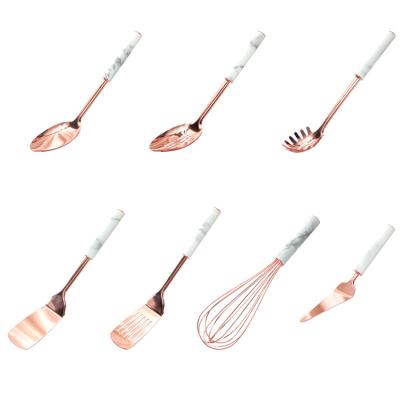 China Sustainable 7 Pieces Copper Plated Stainless Steel Kitchen Utensils Hanging Cooking Tools for sale