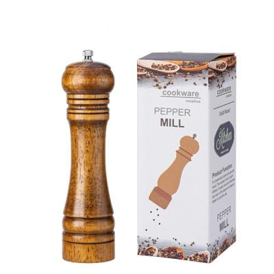 China Retro Sustainable Wooden Kitchen Instrument Manual Pepper Mill Grinder Pepper Shaker For Kitchen Cooking for sale