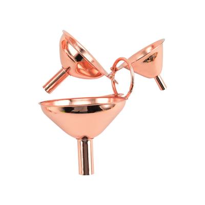 China Sustainable Rose Gold Kitchen Instrument 3 Pieces Stainless Steel Oil Funnel Set for sale