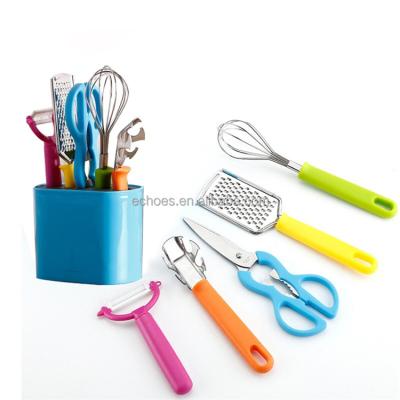 China Disposable Promotion Gift 5 Pieces Plastic Kitchen Gadgets Cooking Accessories With Stand for sale