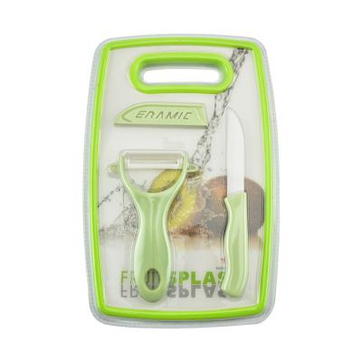 China Sustainable Portable Plastic Cutting Board Set Ceramic Peeler And Cutter Knife Camping Chopper for sale