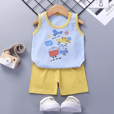 China Summer Vest Kids Boys 2pcs Casual Clothing Set Matching Suits Baby Cuffless Children's T-shirt+shorts for sale