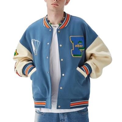 China OEM Patch Antibacterial Custom Made Oversized Blue Jackets Mens Unisex Baseball Uniform For Men for sale