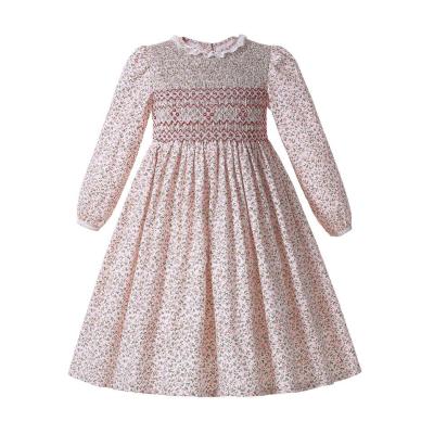 China Breathable Pettigirl 2021 New Arrival Smocked Dress For Girls Fall Floral Girl Long Sleeve Smocked Girls Dress Boutique for sale