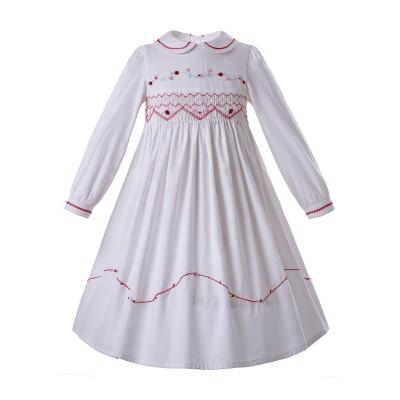 China Pettigirl Anti-Static White Dresses for Girls Smocked Dress Hand Embroidery 100% Cotton Girls Dress for sale