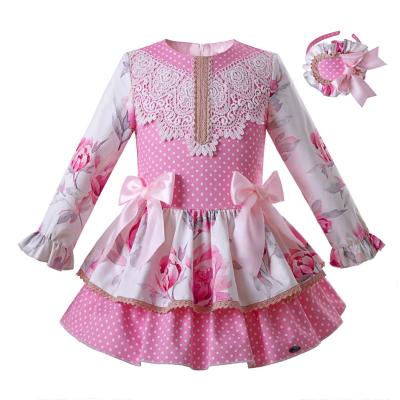 China OEM Pettigirl New Breathable Spring Girls Pink Lace Dress With Bow Dresses For Teen Wise Girl for sale