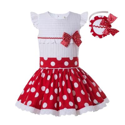 China OEM Style PETTIGIRL Toddler Girls Red Sleeveless Preppy Cute Outfits Girls Dress Sets Summer Baby Clothes for sale