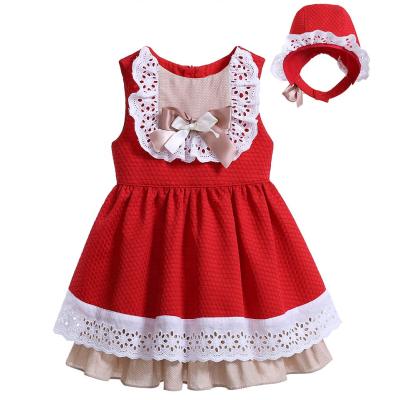 China OEM Pettigirl Anti-wrinkle Cotton Infant Clothing Summer Toddler Boutique Baby Red Dress for sale