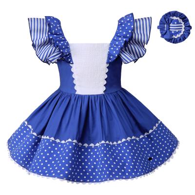 China 2O22 Viable Blue Em Pettigirl Dot Dress For Toddle Girl Dress at Children's Clothing Wholesale for sale