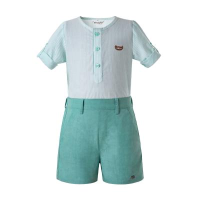 China ENGLAND STYLE OEM Pettigirl mint green boys clothing sets long sleeves tops and shorts baby boy clothes boutique for sale