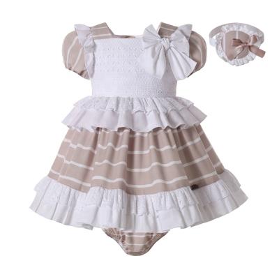 China Pettigirl New Arrival Soft Babies Clothes Newborn Girl Outfits Striped Baby Dresses With Headband for sale