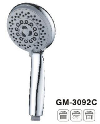 China Round Water Saving Bathroom Shower Head Three Function Smoothy Rotation Thumb Tab for sale