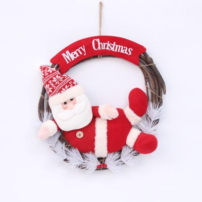 China Christmas Wreath Front Door Wreath Rattan Wreath Santa Claus Snowman Handmade Natural Decorative Christmas Decorations Christmas Deer New for sale